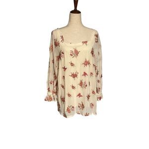 Embroidered Boho Square Neck Mesh Top XL